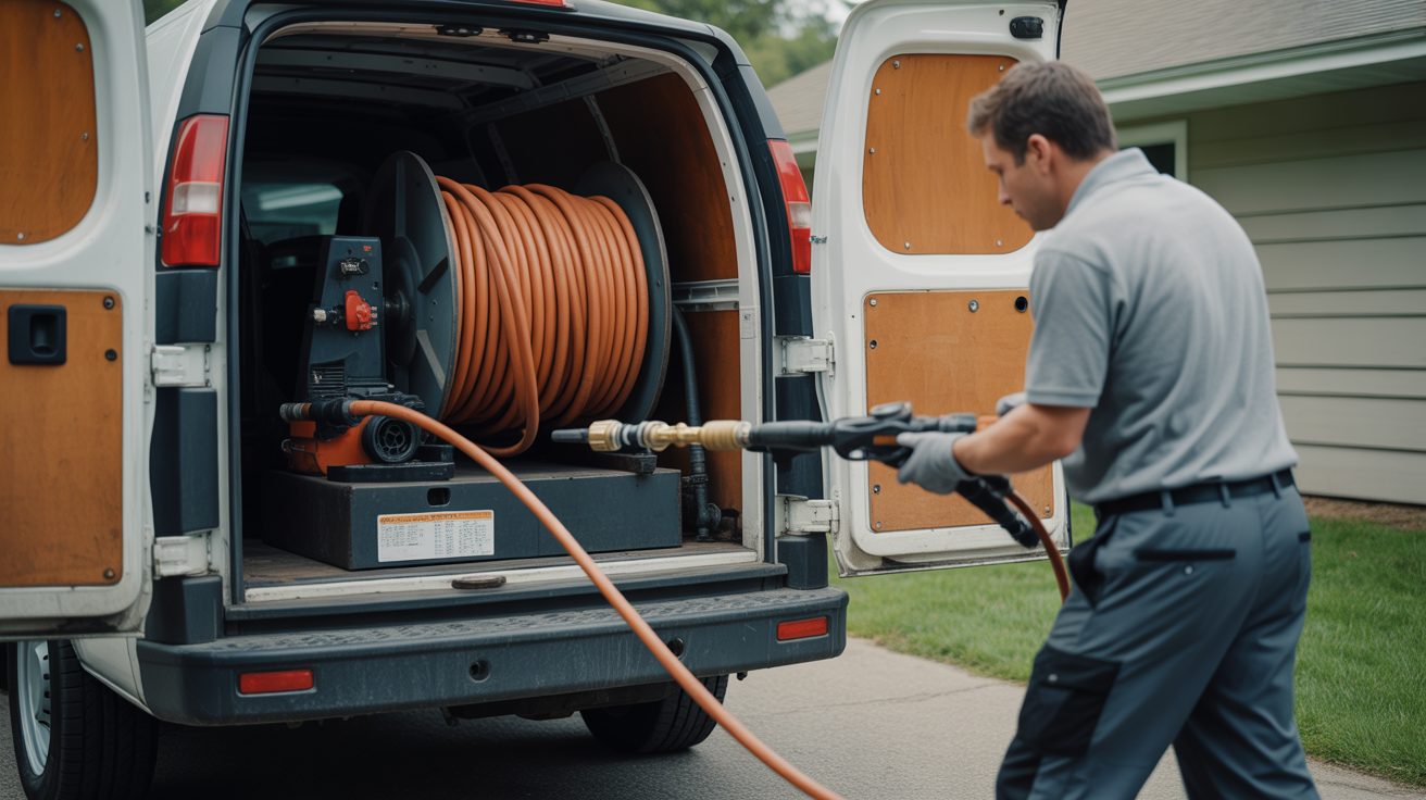 Commercial blocked drains equipment staged on a Newcastle job